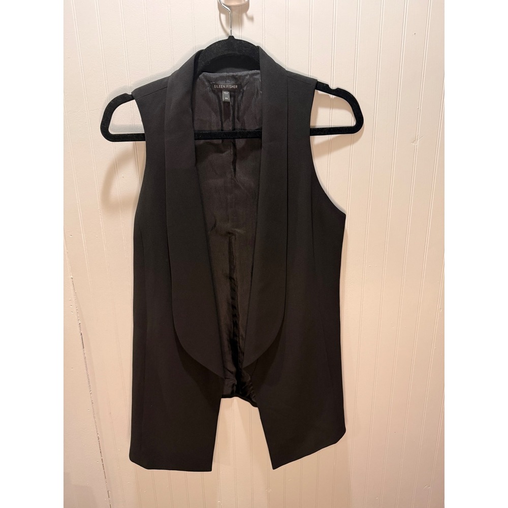 Eileen Fisher Womens Black‎ Shawl Collar Open Front Crepe Vest XS Sleeveless